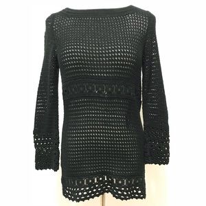 Black Top S Long Sleeve Stretch Boho Chic Pullover